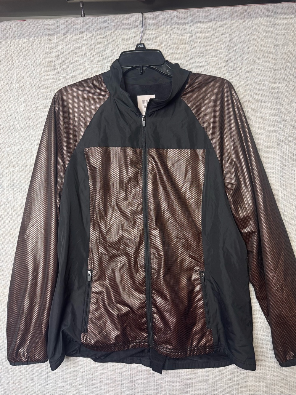 Fabletics Men's Black and Metallic Brown Windbreaker Jacket